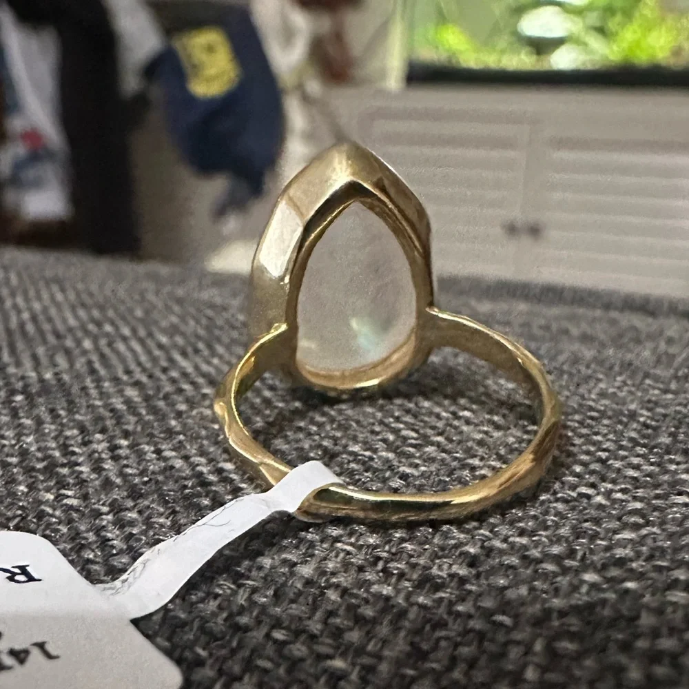 14K Gold Plated 925 Sterling Silver Rainbow Moonstone Ring 7 - Picture 9 of 13